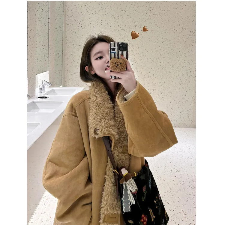 秋冬双面穿韩版立领仿皮草毛绒绒加厚大衣皮毛一体羊羔毛外套女