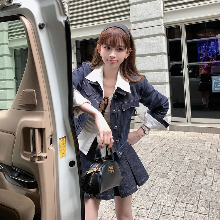 2025夏季新款中古感时尚宽松短款显瘦外套配显瘦高腰半身裙套装