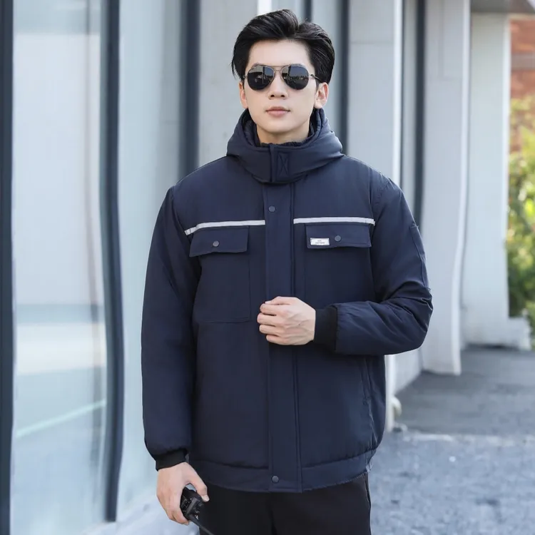 冬季保暖长袖净面拉链工装制服棉大衣工作多口袋防水加厚耐磨