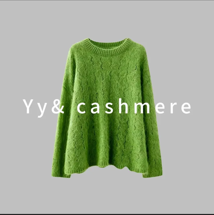 Yy& Cashmere【芳草地】100%山羊绒针织镂空纯色圆领羊绒衫秋冬新品