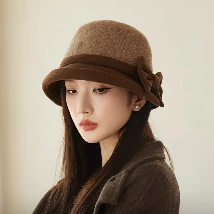 秋冬毛呢渔夫帽女韩版时尚复古百搭保暖盆帽气质显脸小中老年帽子