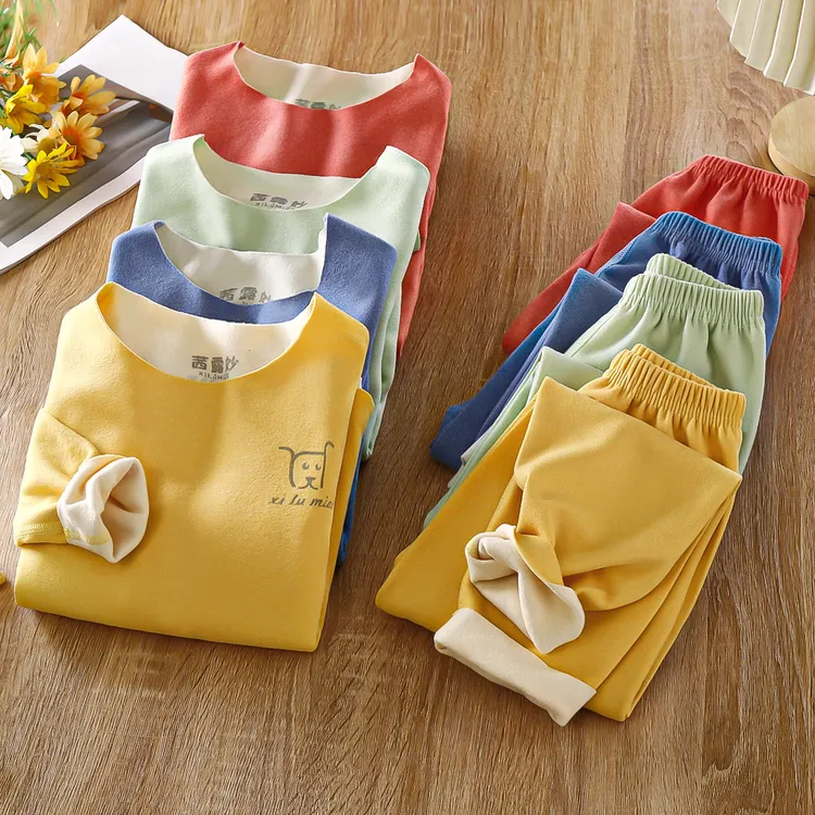 秋冬季儿童秋衣秋裤男孩女孩家居服睡衣中小童内衣套装无骨缝制A