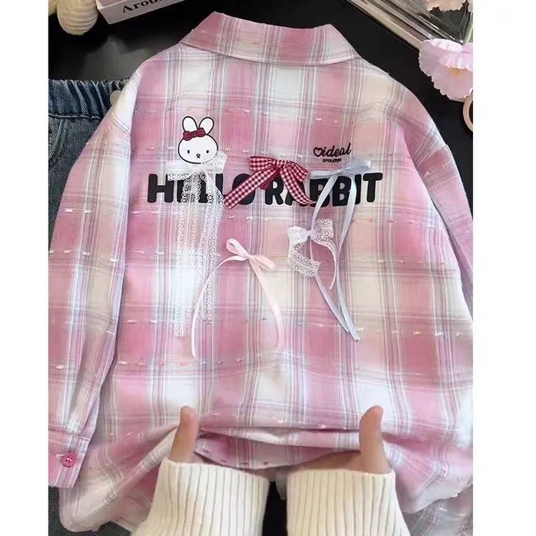【热推爆款】女童格子衬衫春秋季2025新款洋气儿童长袖外套春装女孩