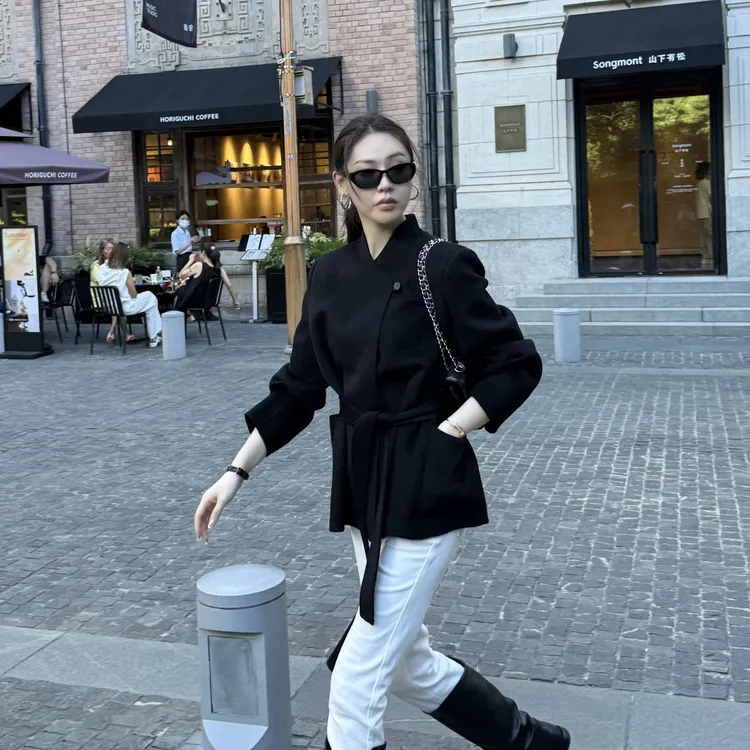 王嬛嬛MsLime25年新款 绵羊毛山羊绒一粒扣毛呢外套 HD2C0134