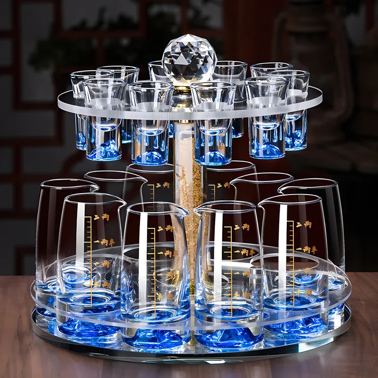 创意蓝山白酒杯套装水晶玻璃分酒器家用加厚酒杯子弹杯新款带刻度