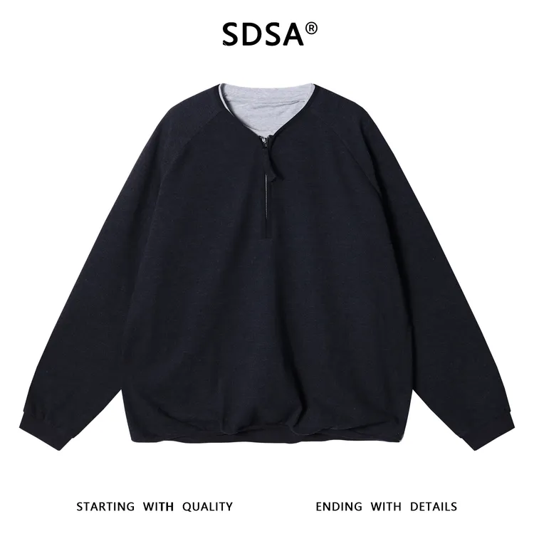 SDSA男士秋冬新款痞帅男装韩版简约撞色半拉链圆领假两件卫衣时尚