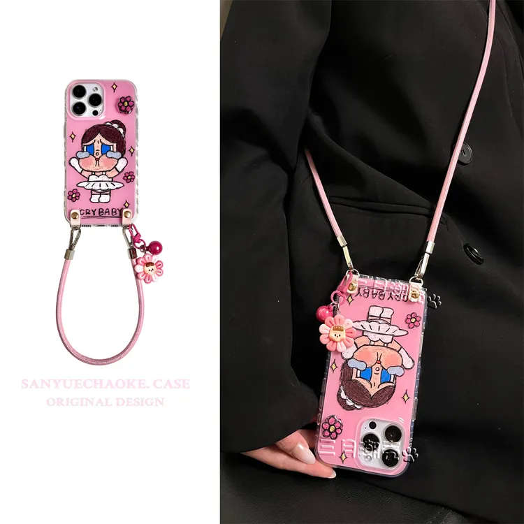 甜美转转花哭娃适用于iPhone17promax新款苹果16promax手机壳15女