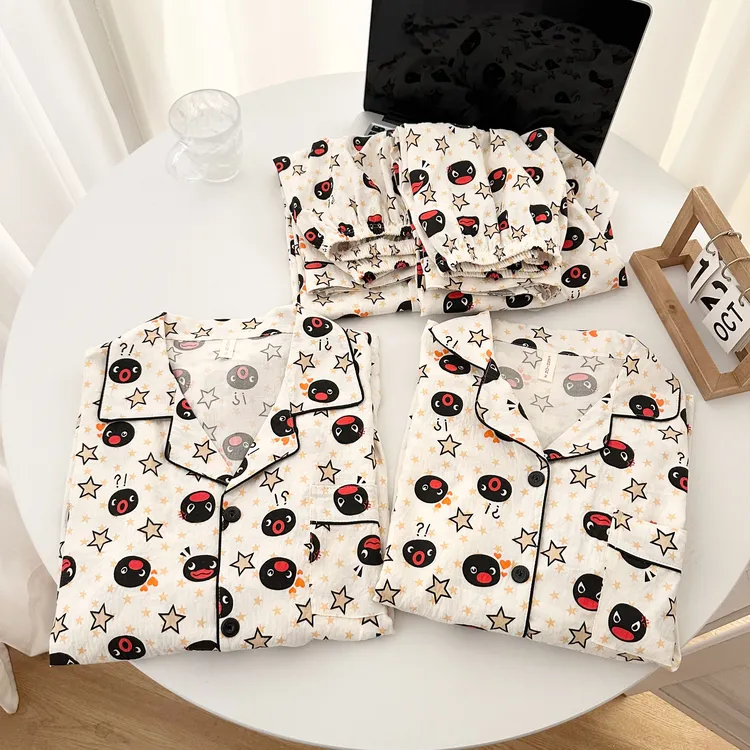 爆款星星企鹅情侣款睡衣云朵棉秋季少女长袖长裤高级感家居服套装