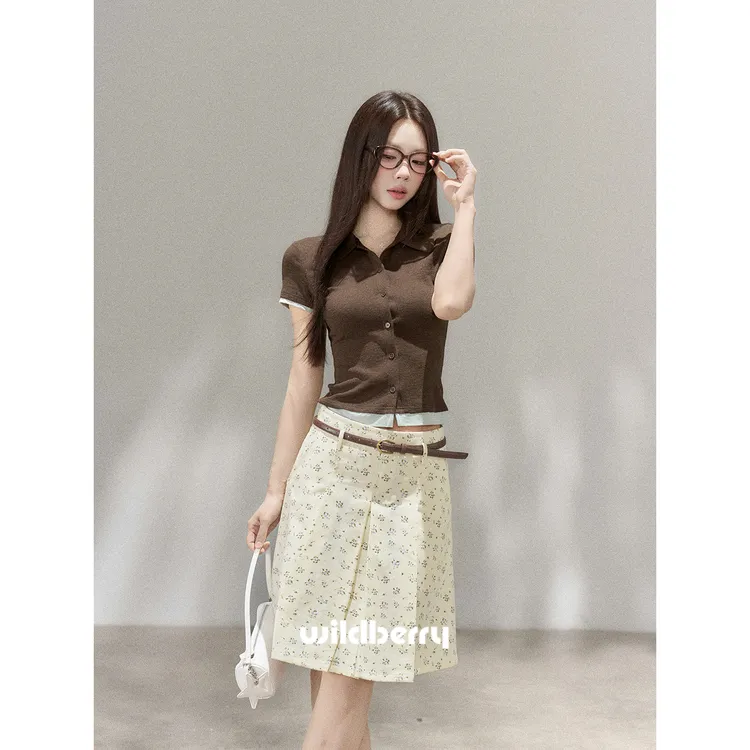 小野莓【焦糖玛奇朵】5月28日夏新品拼接撞色显瘦T恤女上衣BT712893