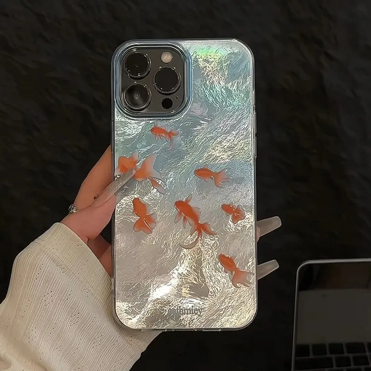 渐变小金鱼锡纸IMD适用苹果16promax华为小米15手机壳vivo/oppo