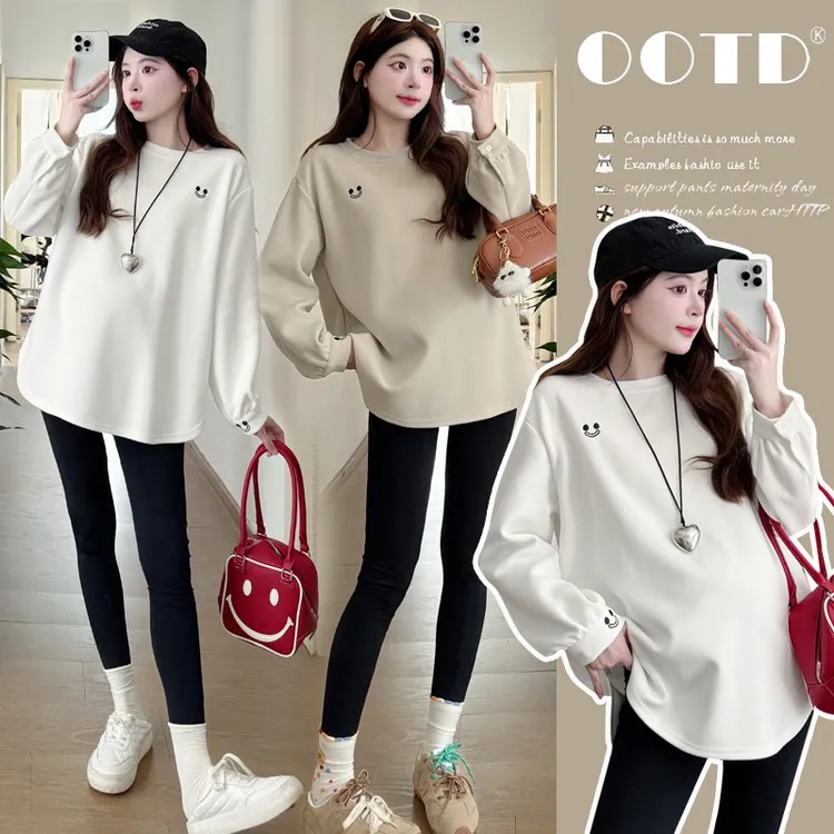 【梦梦妈】孕妇秋冬2025新款时尚加绒卫衣宽松大码中长款上衣春秋款