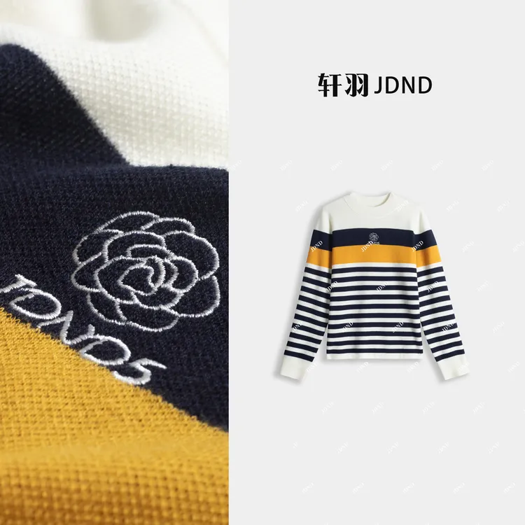 JDND轩羽【撞色条纹】加厚羊毛 减龄条纹针织毛衣XY254172