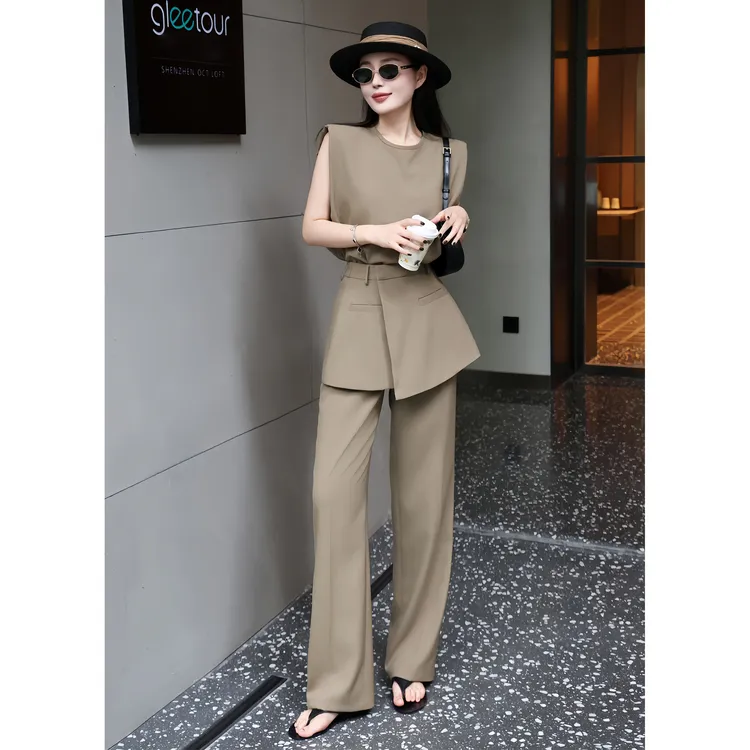 ZEROYK时尚套装2025新款夏季无袖马甲T恤西装裙裤轻奢气质两件套