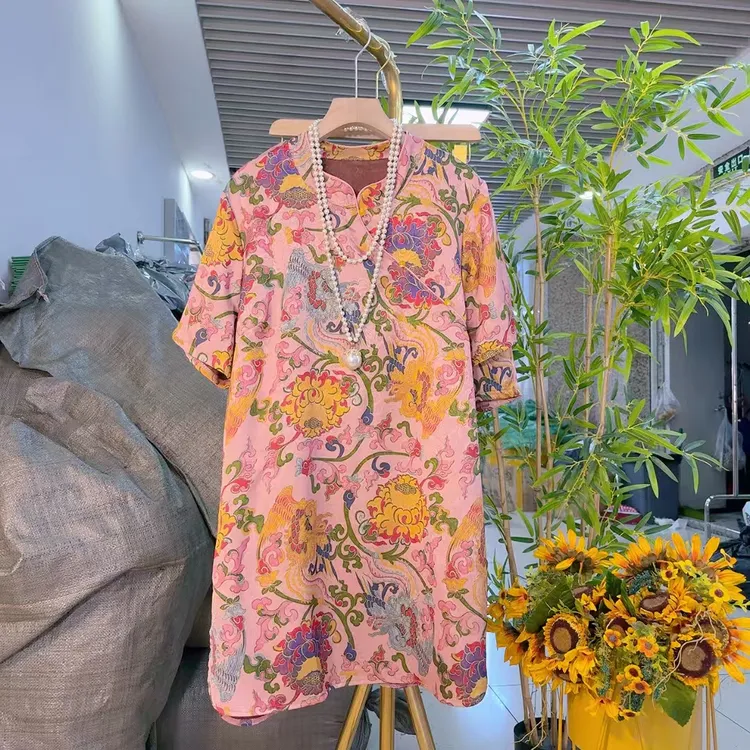 新中式国风缎面提花衫搭配短裤套装改良民族风大码夏季上新1555