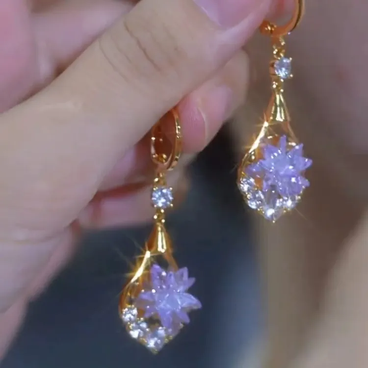 925银针锆石耳饰 新款高级感冰花锆石水滴耳环轻奢气质显脸瘦耳饰