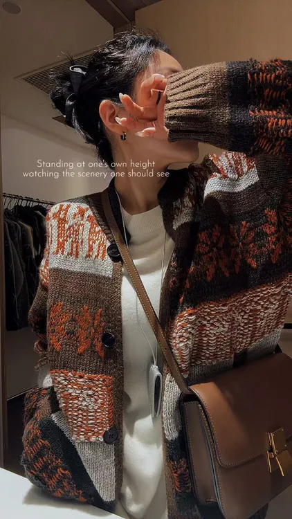 【宁静青木】费尔岛提花开衫毛衣外套女秋冬25新款宽松慵懒针织上衣