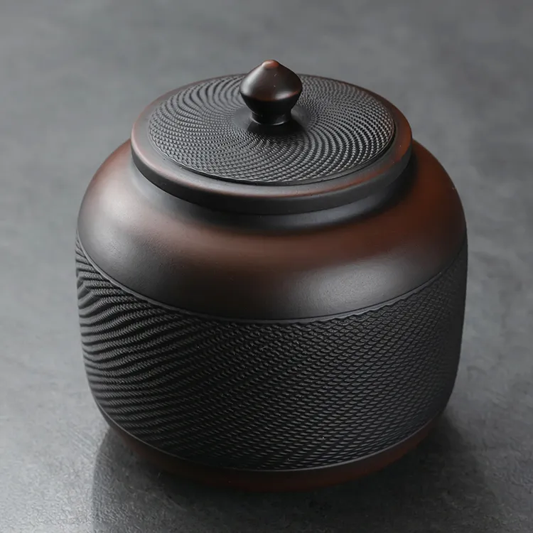 紫陶茶叶罐家用陶瓷普洱茶醒茶罐储存罐中号复古单罐简约家用茶具