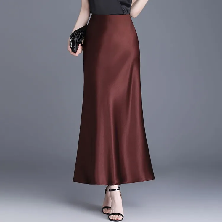 醋酸缎面鱼尾裙半身裙女2025春季新款高腰显瘦中长款直筒包臀长裙
