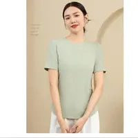 女士桑蚕丝遮肉舒适圆领T恤0392