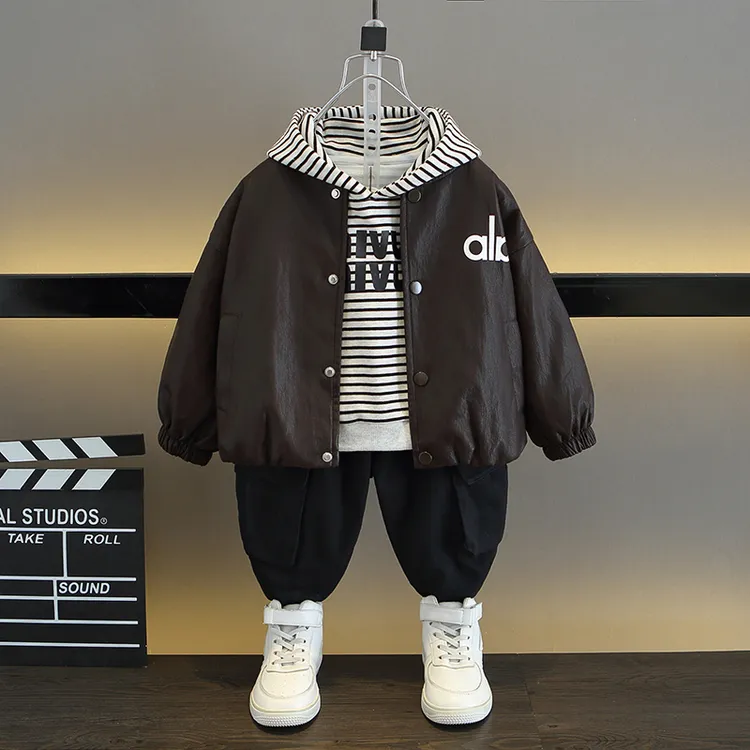 男童秋装套装儿童皮衣外套新款洋气夹克宝宝秋1-8岁两件套衣服潮9