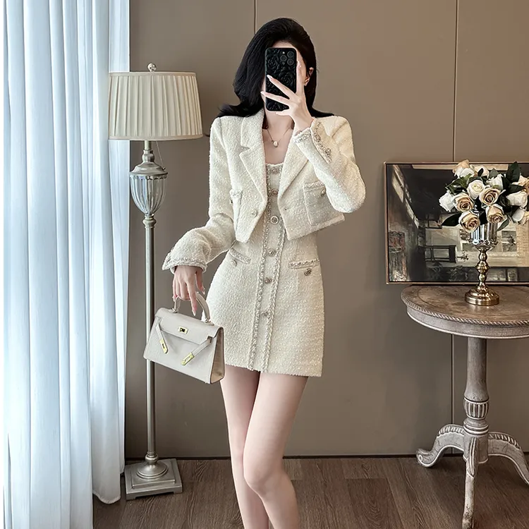 秋季法式富家千金名媛吊带裙两件套小众甜酷御姐轻熟小香风套装女