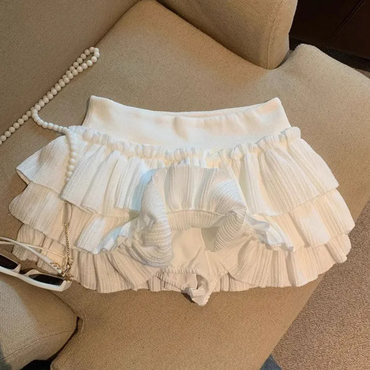 白色甜美蓬蓬蛋糕短裙女夏季新款小个子百搭防走光A字半身裙裤子