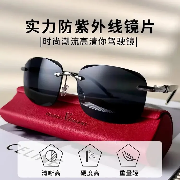 【领航时尚】2026新款男士无框切边太阳镜开车钓鱼司机墨镜防紫外线商品图