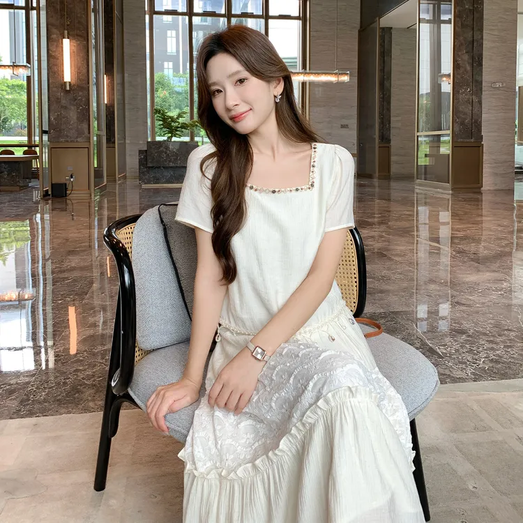奢姿大码女装2025夏季方领波西米亚风气质两件套胖妹妹时尚套装