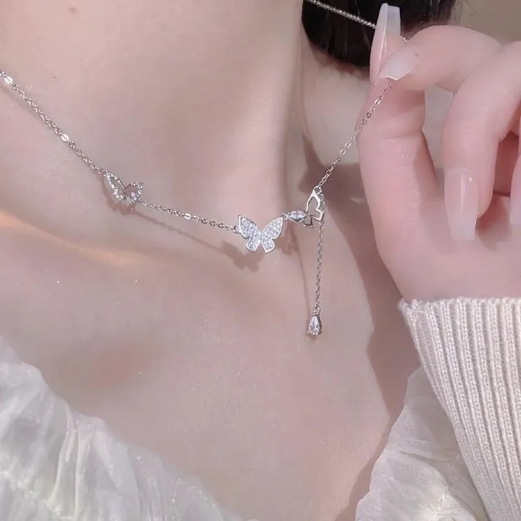 吊坠足银 999纯银蝴蝶项链女款2025新款爆款高级感轻奢小众朋友