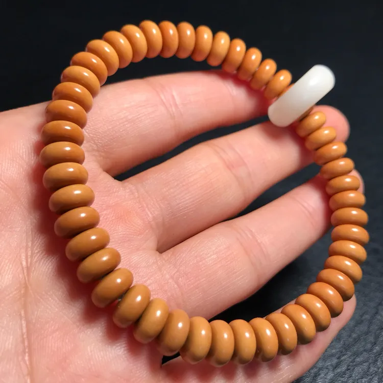 橄榄核打磨制作精品8*4mm算盘珠隔片手串搭配跑环手围18cm老油核