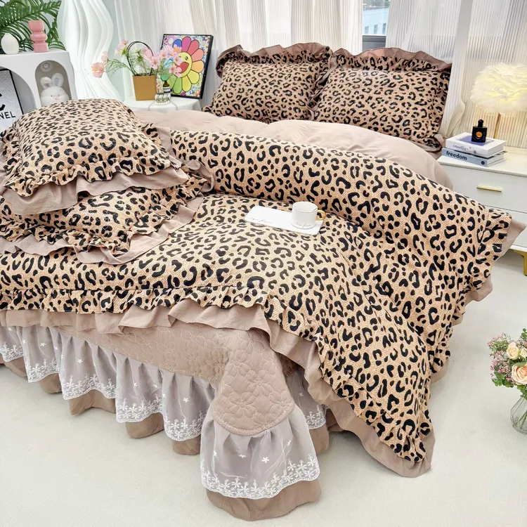 【床盖款四件套】法式浪漫公主风双层花边被套蕾丝花边床盖床上用品