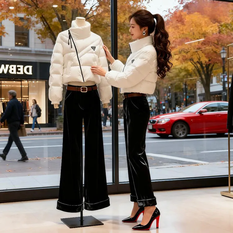 设计感加厚棉服外套女冬季新款超好看小个子减龄百搭休闲裤两件套