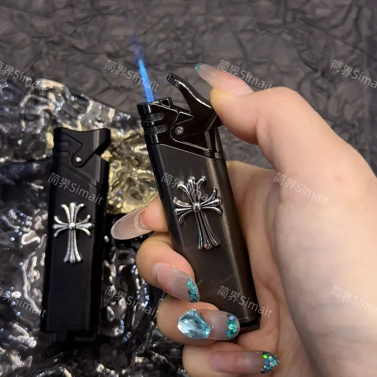 【简界品牌正品原创】克罗之心高级轻奢金属直冲打火机充气送男友