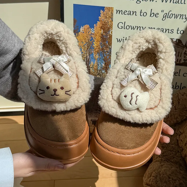 耍鞋 蝴蝶猫和鱼棉鞋女生冬天室内防滑保暖包跟月子鞋毛绒保暖鞋商品图