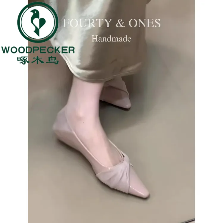 啄木鸟法式优雅尖头浅口单鞋2025年新款配裙子一脚蹬晚晚鞋瓢鞋
