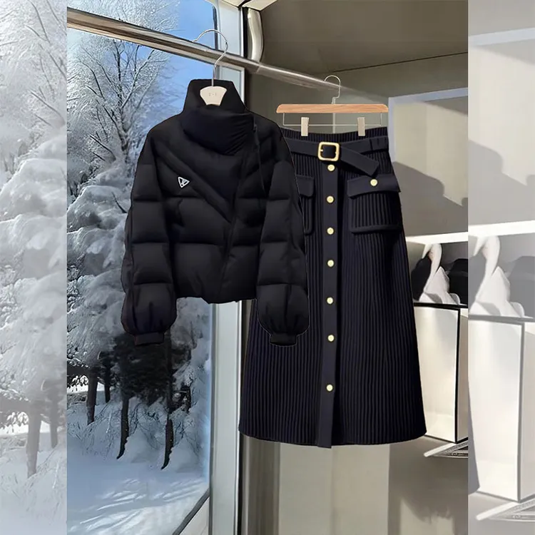 冬季新款棉服外套女时尚百搭设计感半身裙气质轻熟风减龄一整套装