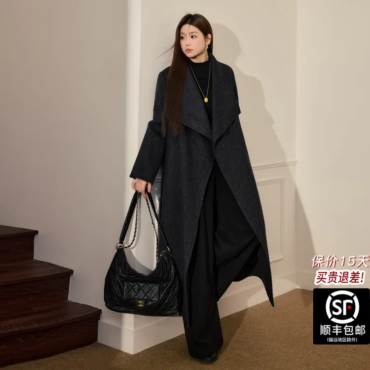 蓝语大码女装中长款秋冬双面呢长款大衣2025冬季气质羊毛呢子外套