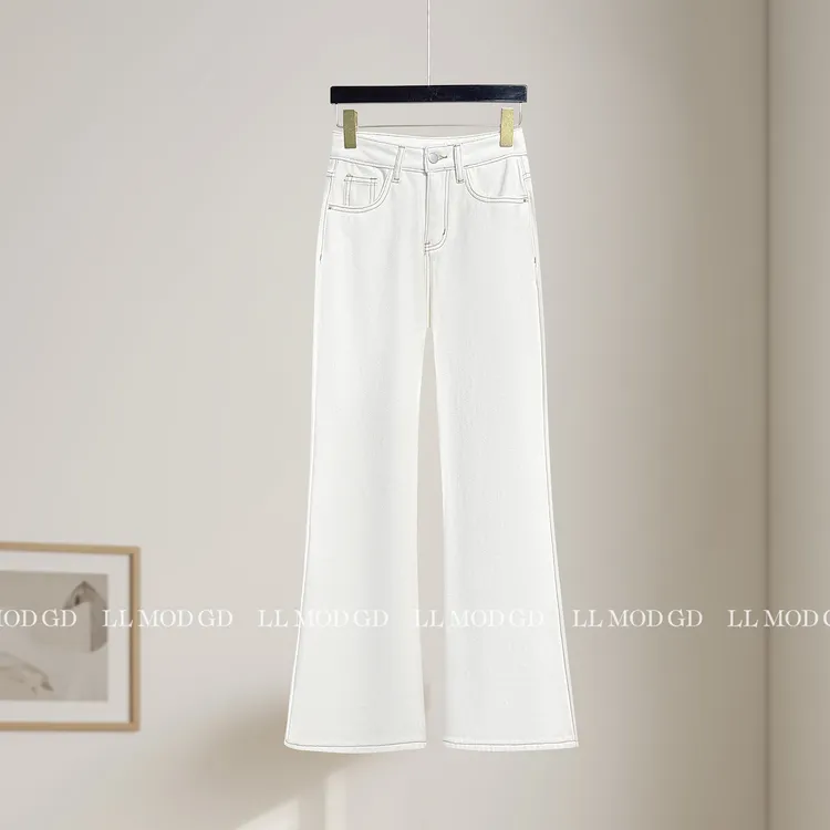 步步生风 明线设计感不贴腿显瘦垂感牛仔加绒直筒喇叭裤YL-263498