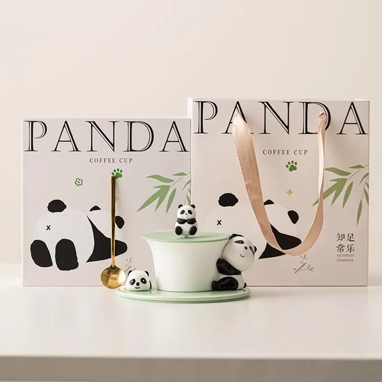 原创马克杯礼盒带盖带勺熊猫可爱情侣礼物德化陶瓷咖啡茶水杯生日