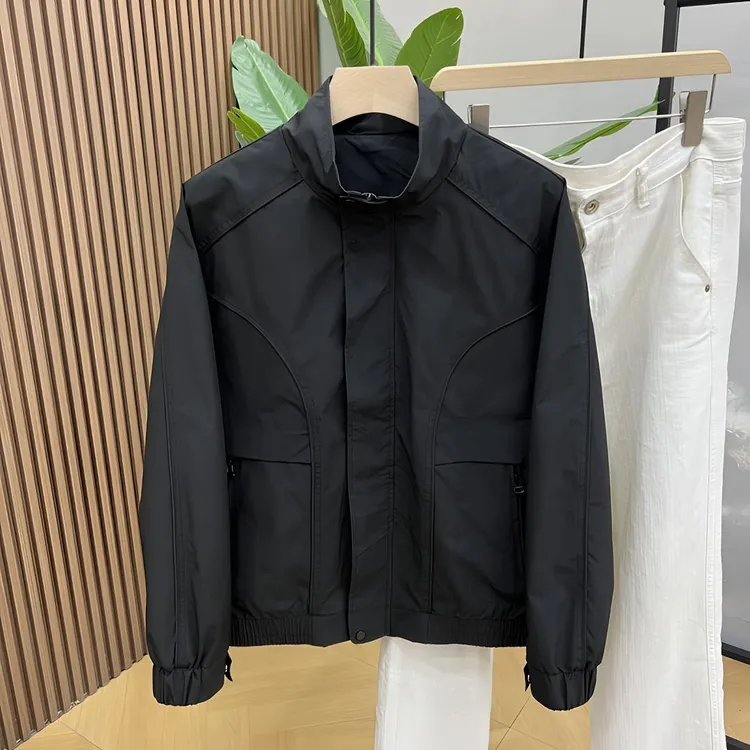 黑色外套男春秋季潮牌痞帅上衣服百搭休闲立领夹克高级感男装褂子