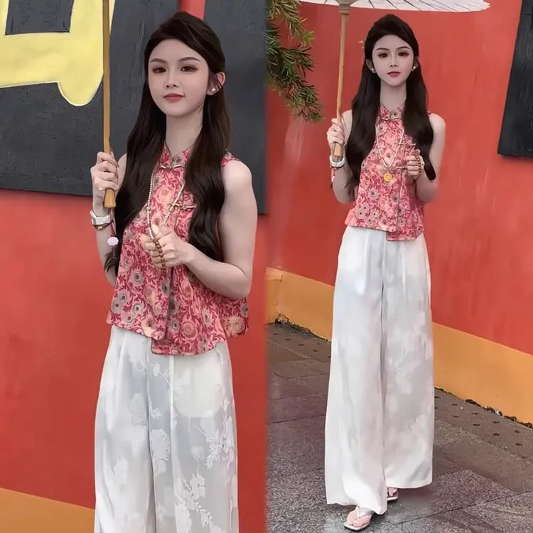 新中式国风套装女2025夏季新款盘扣国风套装女2025新款爆款洋气