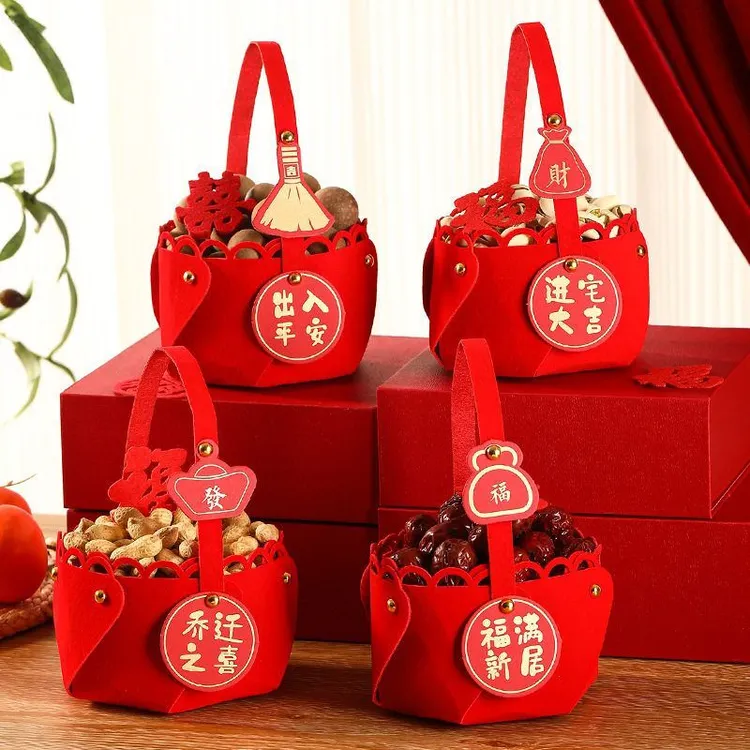 乔迁之喜植绒提篮摆件新居入伙乔迁新居布置干果模具装饰用