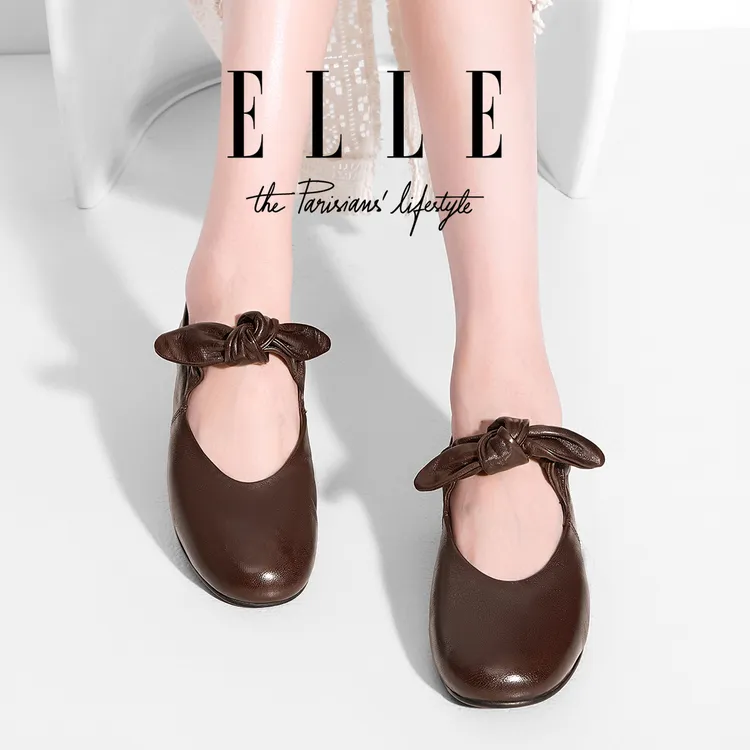 ELLE小个子绝美芭蕾单鞋女2025新款百搭软底妈妈鞋蝴蝶结玛丽珍鞋