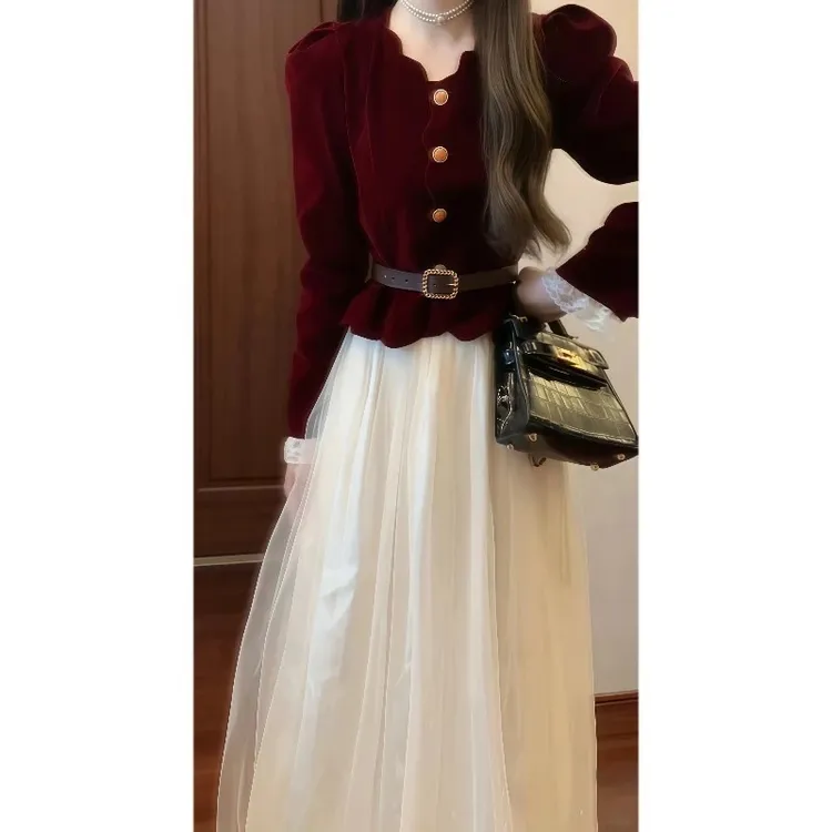 秋冬新款职业装气质时尚女神范套装法式复古温柔风复古两件套套装