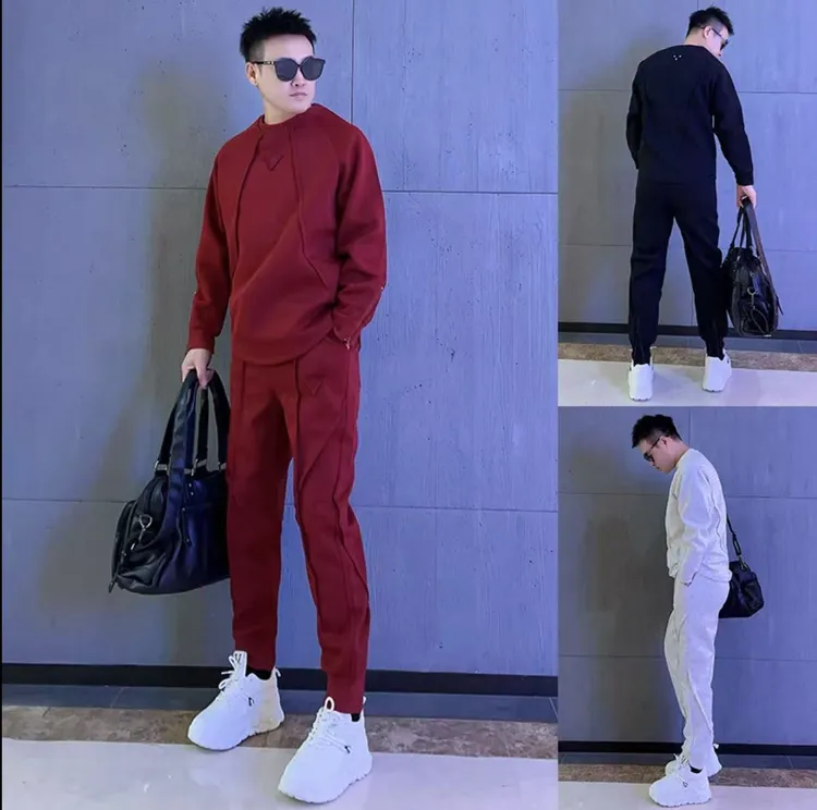 男士休闲运动套装2025春秋款时尚潮流个性拼接卫衣束脚长裤两件套