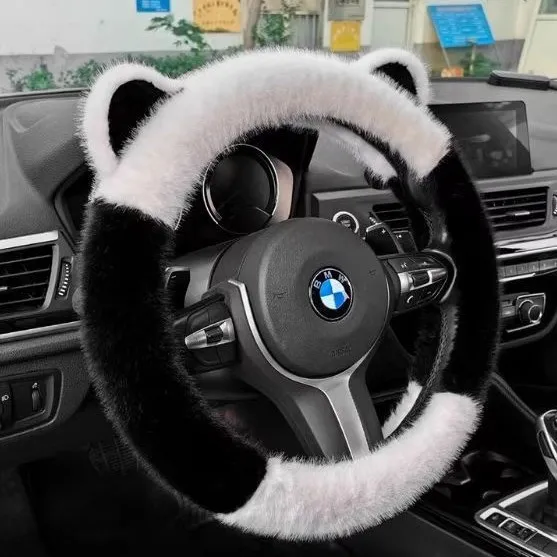 貂毛方向盘套冬季保暖防寒长毛绒可爱耳朵不掉毛弹力汽车把套通用