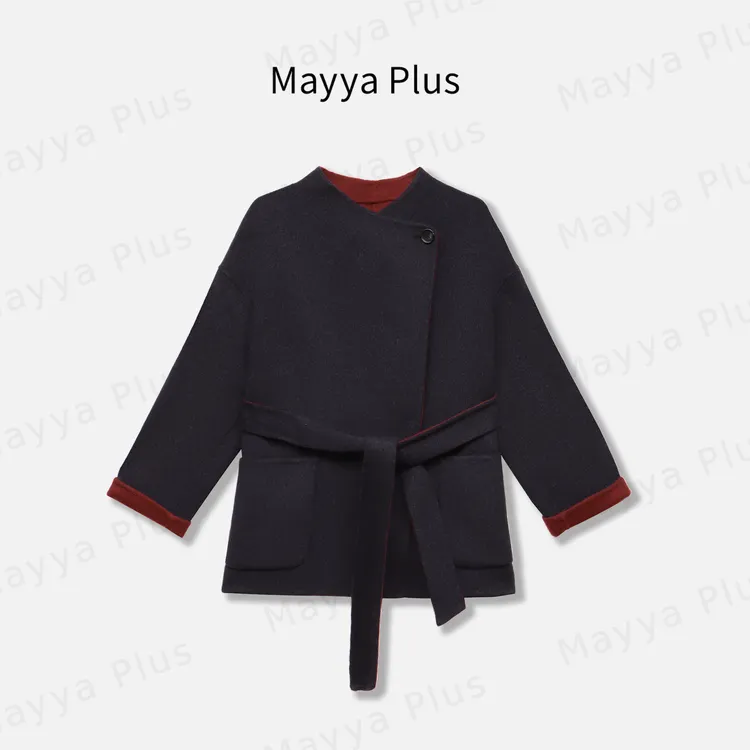 【双色大衣】Mayya Plus麦芽定制赫本风山羊绒大衣毛呢外套32537365