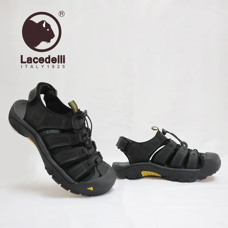 Lacedelli夏季男士凉鞋牛皮包头休闲鞋新款透气网牛皮户外沙滩鞋