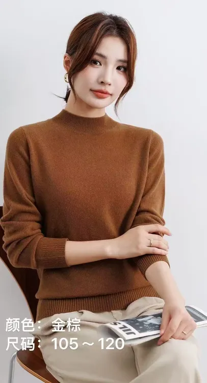 hanyang/晗洋百分百羊毛针织秋冬半高领女士时尚内搭中领女羊毛衫