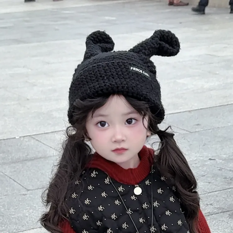 【小布丁】手工宝宝帽子秋冬季儿童毛线帽男女童针织帽新款可爱萌兔